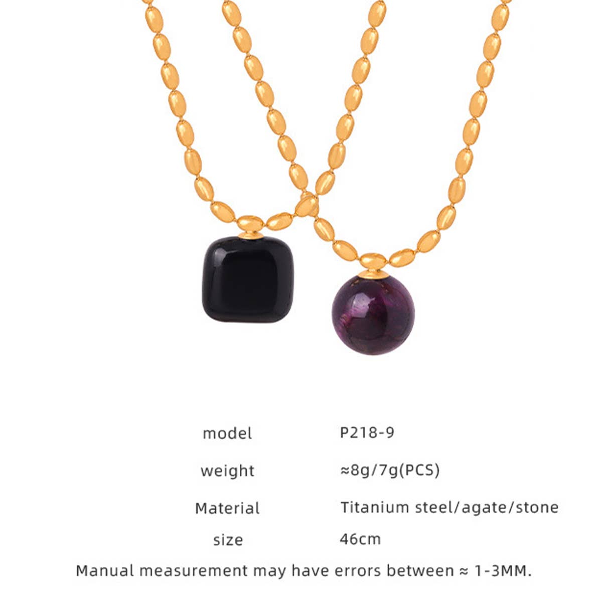 NATURAL STONE AGATE PENDANT TITANIUM STEEL NECKLAC