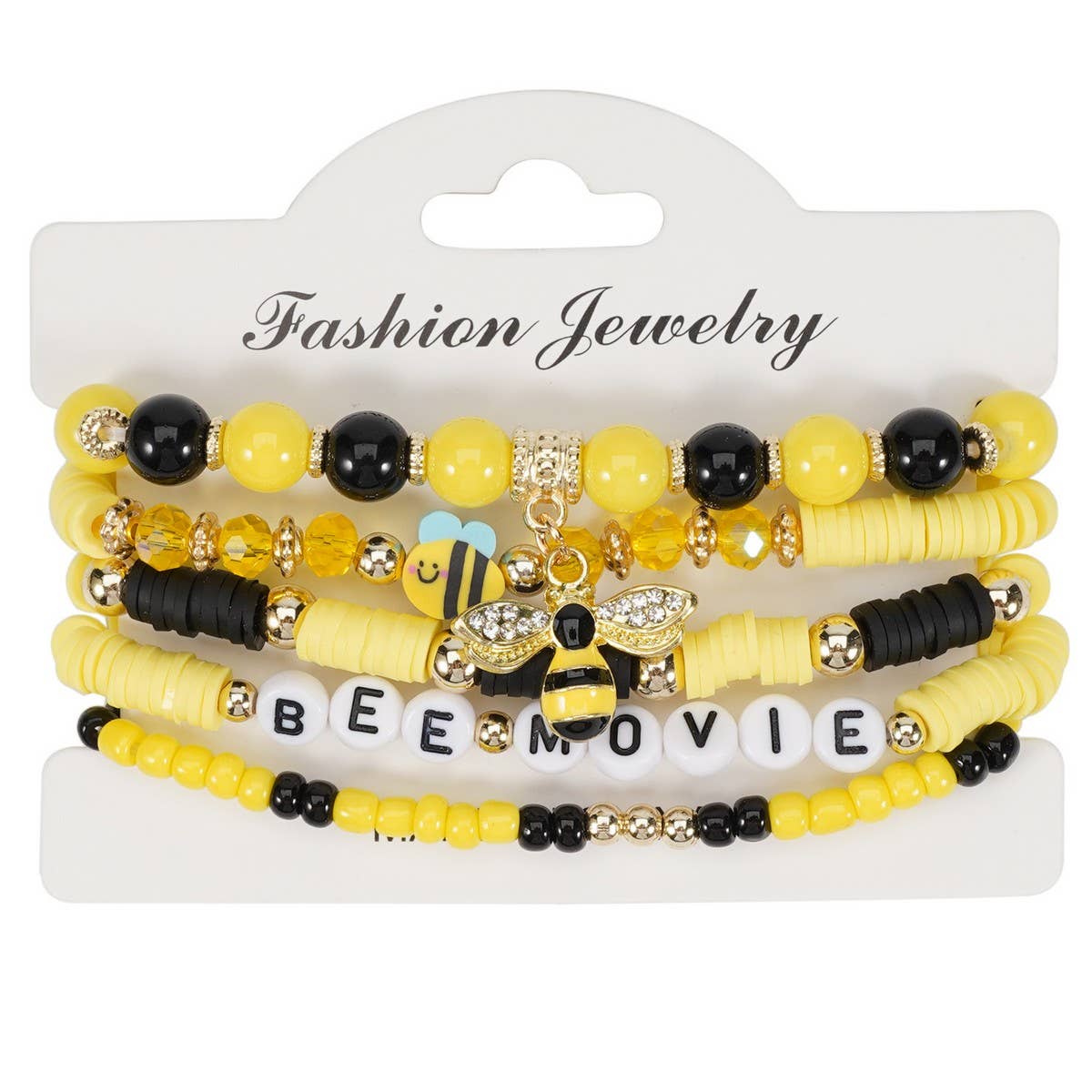 CWAJE05713_BEE SUNFLOWER CHARM BEADED STRETCH BRACELET