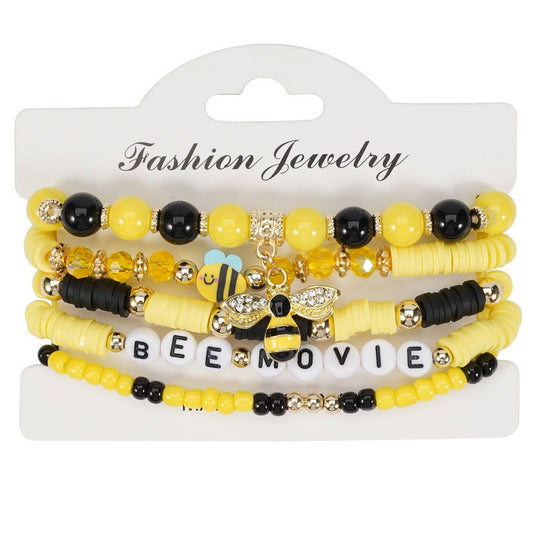 CWAJE05713_BEE SUNFLOWER CHARM BEADED STRETCH BRACELET