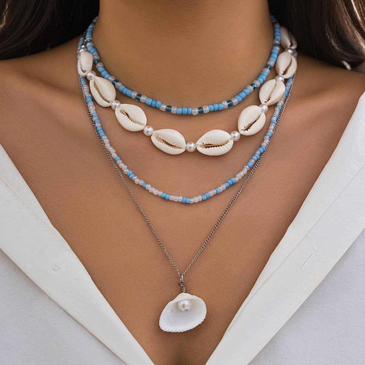 OCEAN STYLE CONCH SHELL MULTILAYER NECKLACE_CWAJE1803