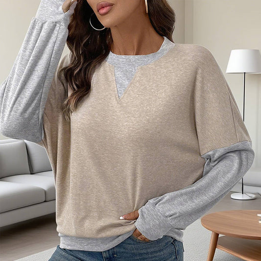 Round-neck color-blocking casual sweatshirt