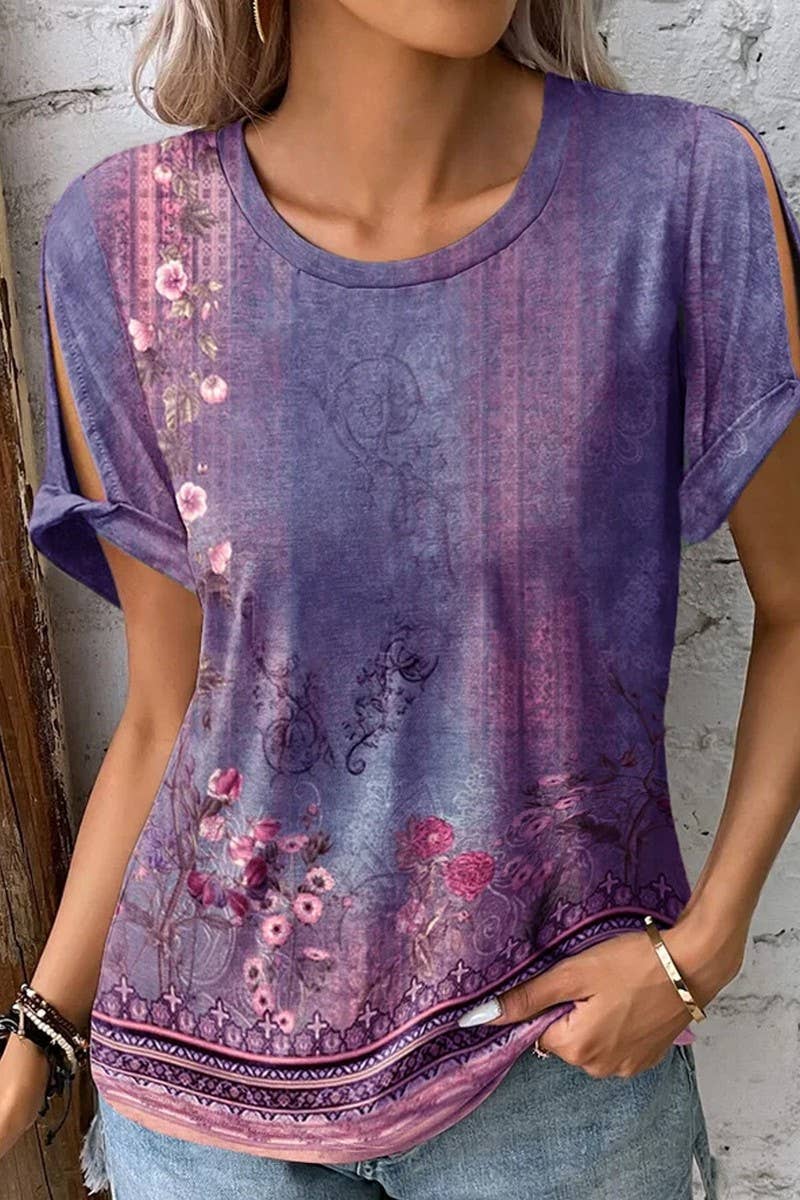 CWDSD7388_CASUAL ETHNIC STYLE SHORT-SLEEVED PRINTED T-SHIRT