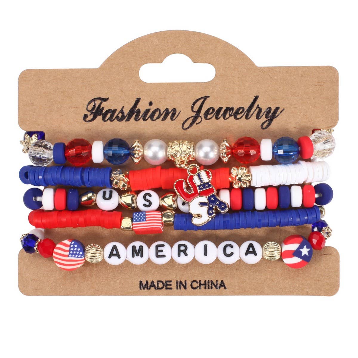 CWMM10463_USA FLAG RED WHITE BLUE BEADED BRACELET