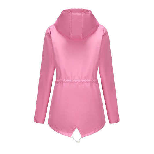 Waterproof hooded striped trench coat