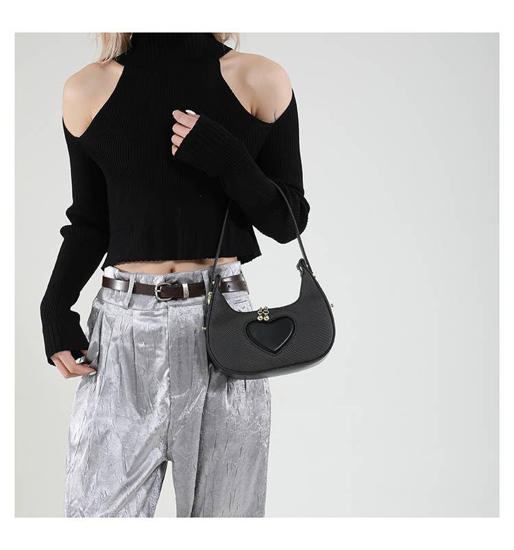 Solid-color simple heart-shaped underarm bag