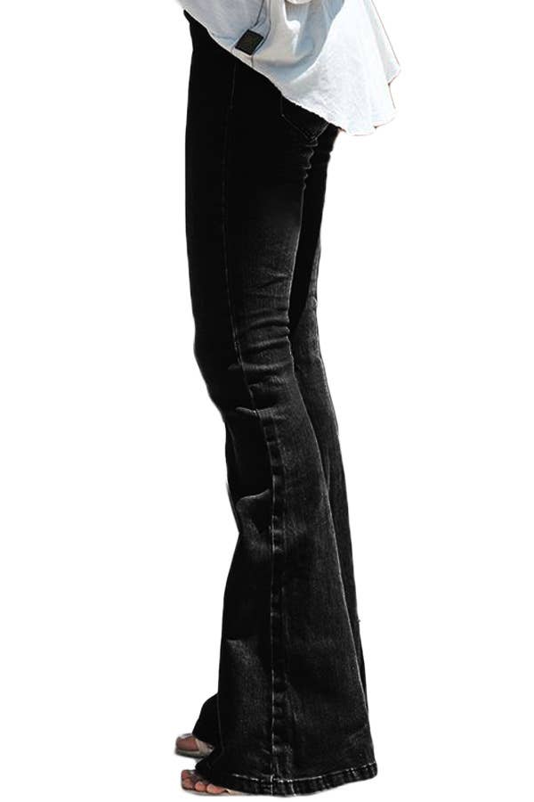 Fitted and waist-cinching long flared jeans