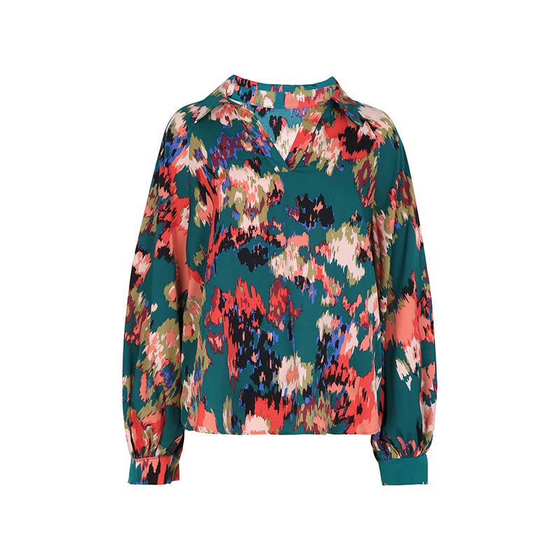LAPEL LONG SLEEVE TOP BUTTON PRINT SHIRT