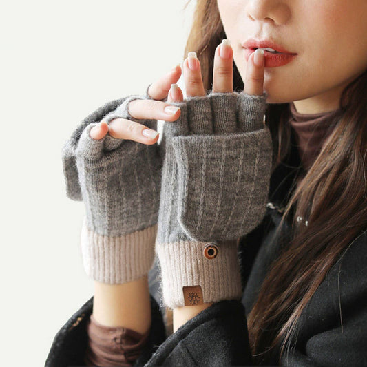 WINTER WOMEN'S HALF FINGER FLAP KNIT GLOVES_CWAG0384