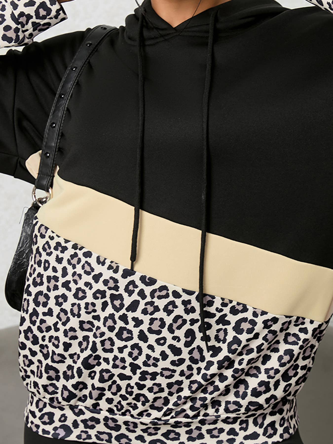 LEOPARD-PRINT PATCHWORK FASHION HOODIE JUMPER