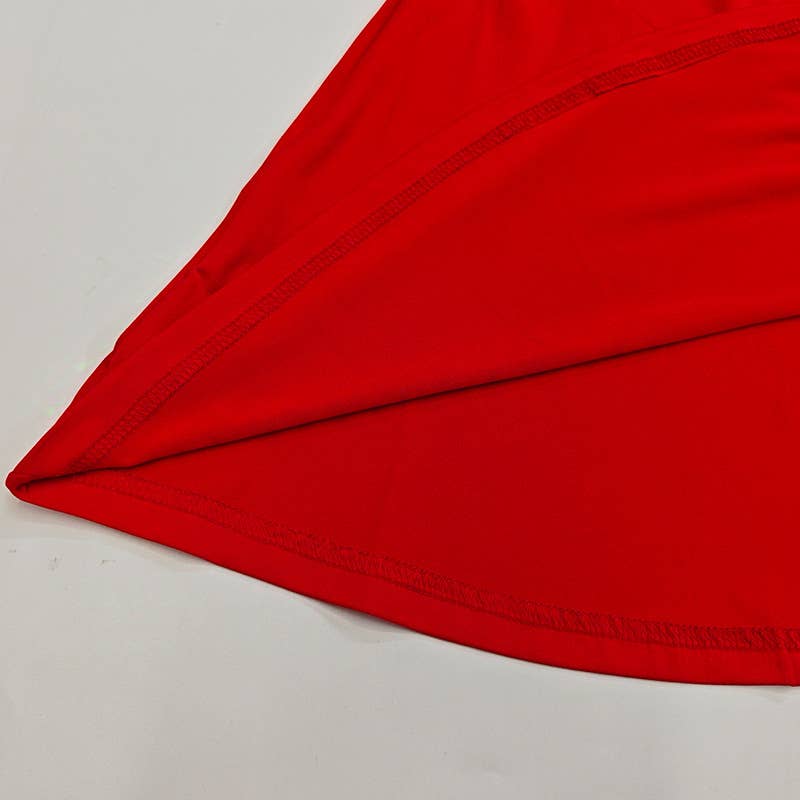 Solid color deep V drawstring pleated dress