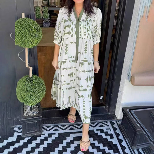 Printed shirt, Bohemian-style loose long dress