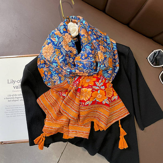 Boho Floral Colorblock Reversible Shawl for Summer_CWASC0621