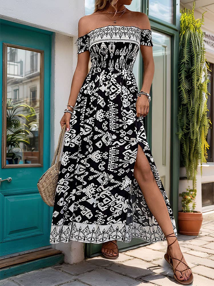 ETHNIC STYLE WITH A LINE NECK SPLIT DRESS