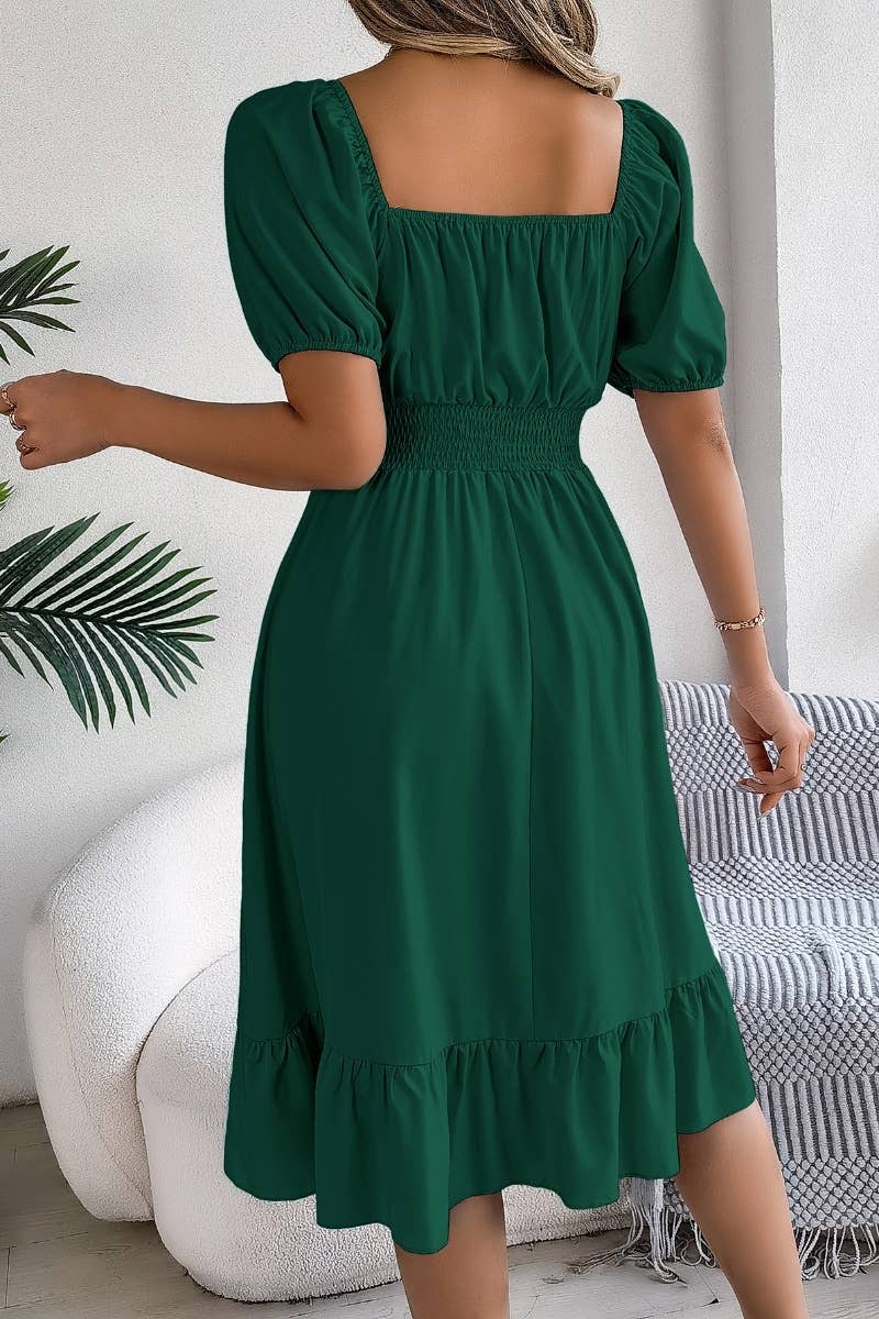 CWDSD4632_SQUARE NECK SHORT SLEEVE WAIST PEPLUM DRESS