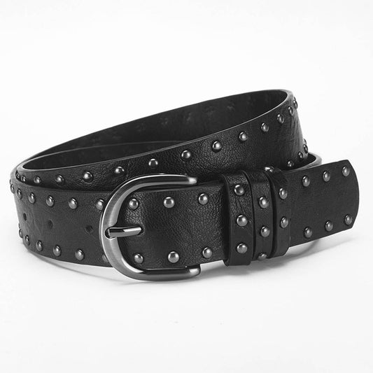 Retro punk double-row riveted pin buckle belt