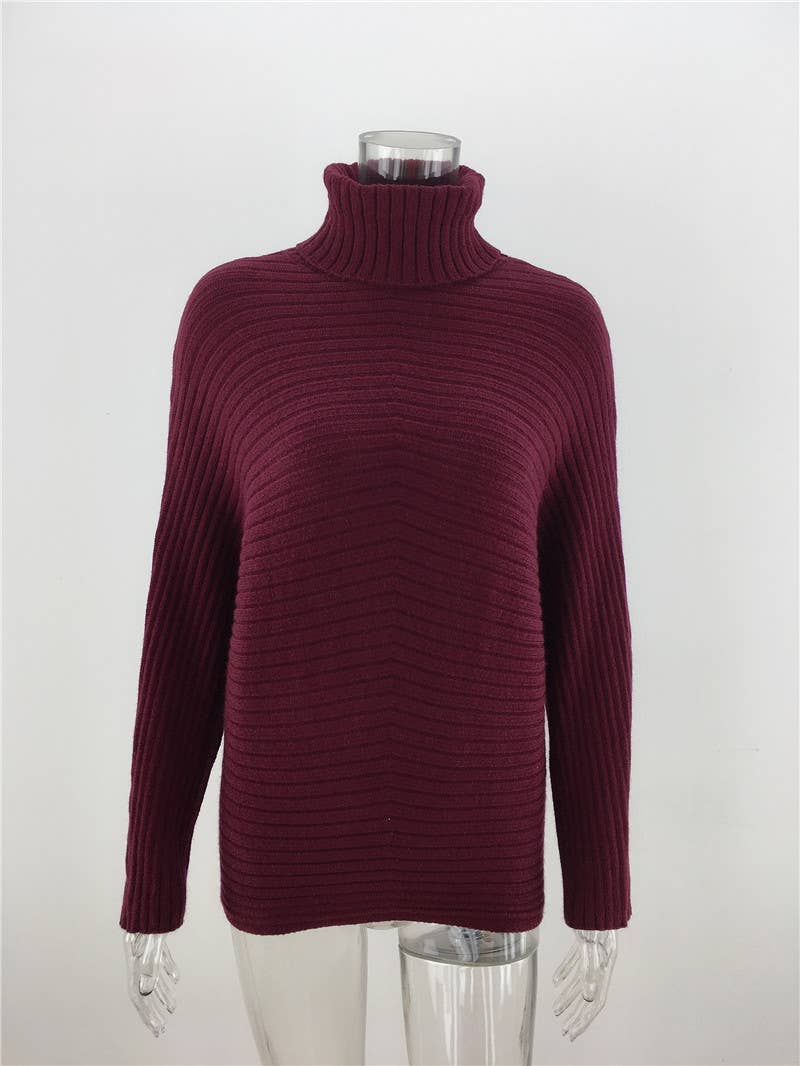 STYLISH LOOSE-FITTING SOLID TURTLENECK SWEATER