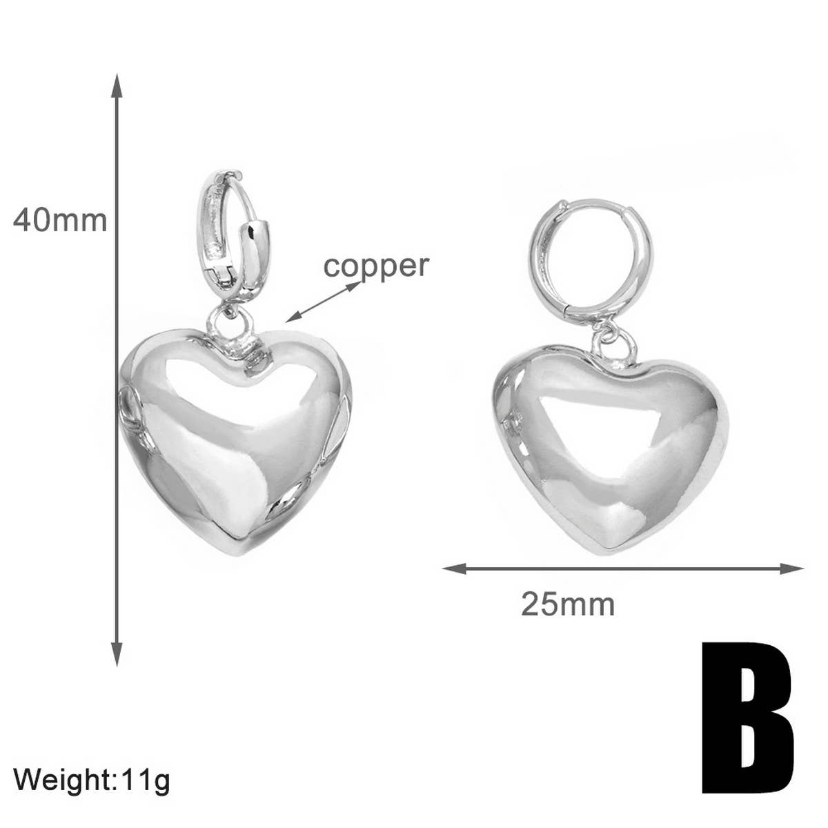 SILVER HEART-SHAPED PENDANT EARRINGS