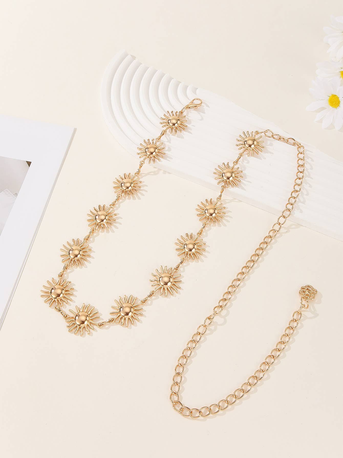Golden sunflower metal adjustable waist chain
