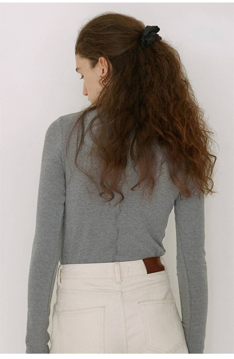 SLIM-FIT HIGH ELASTIC LONG SLEEVE FOLDED T-SHIRT