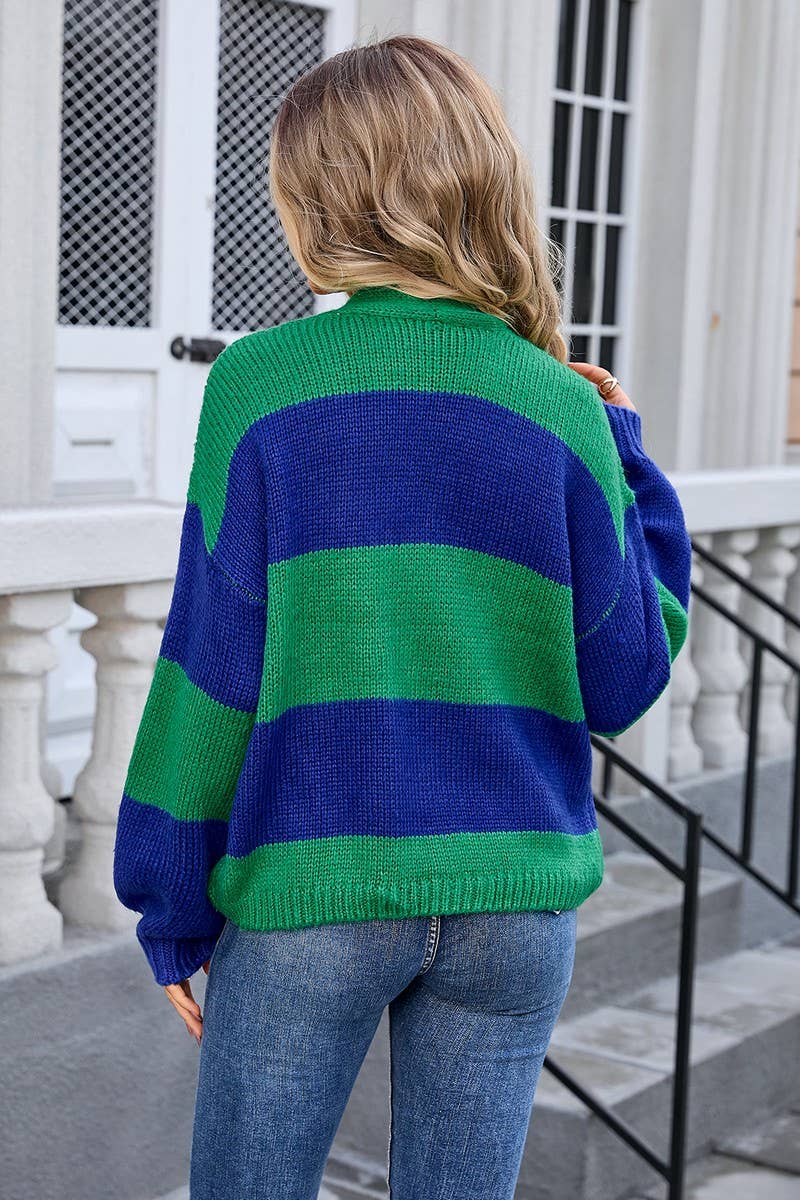 CWOCAL0918_LOOSE COLORBLOCK KNIT CARDIGAN SWEATER