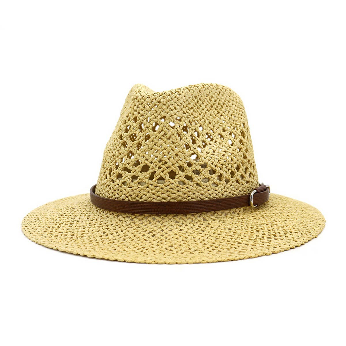BROWN BELT VENTED SUMMER STRAW SUN HAT_CWAH062-B20315