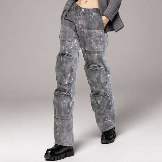 WOMENS CAMO LOOSE FITTING LOW RISE CARGO PANTS
