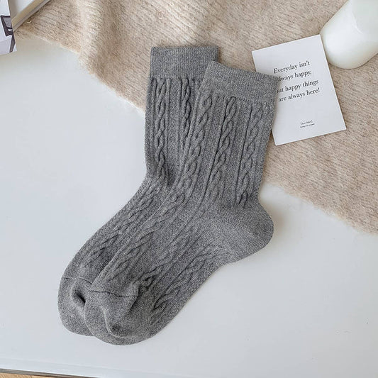 SOLID COLOR TWISTED WOOL MID-CALF STACKED SOCKS_CWMS1130