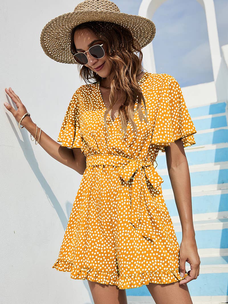 TEMPERAMENT DEEP V LACE-UP WAISTLINE ROMPER