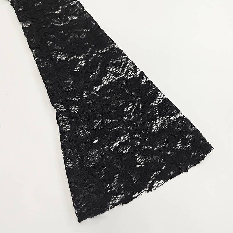 Low-cut high-slit lace patchwork dress