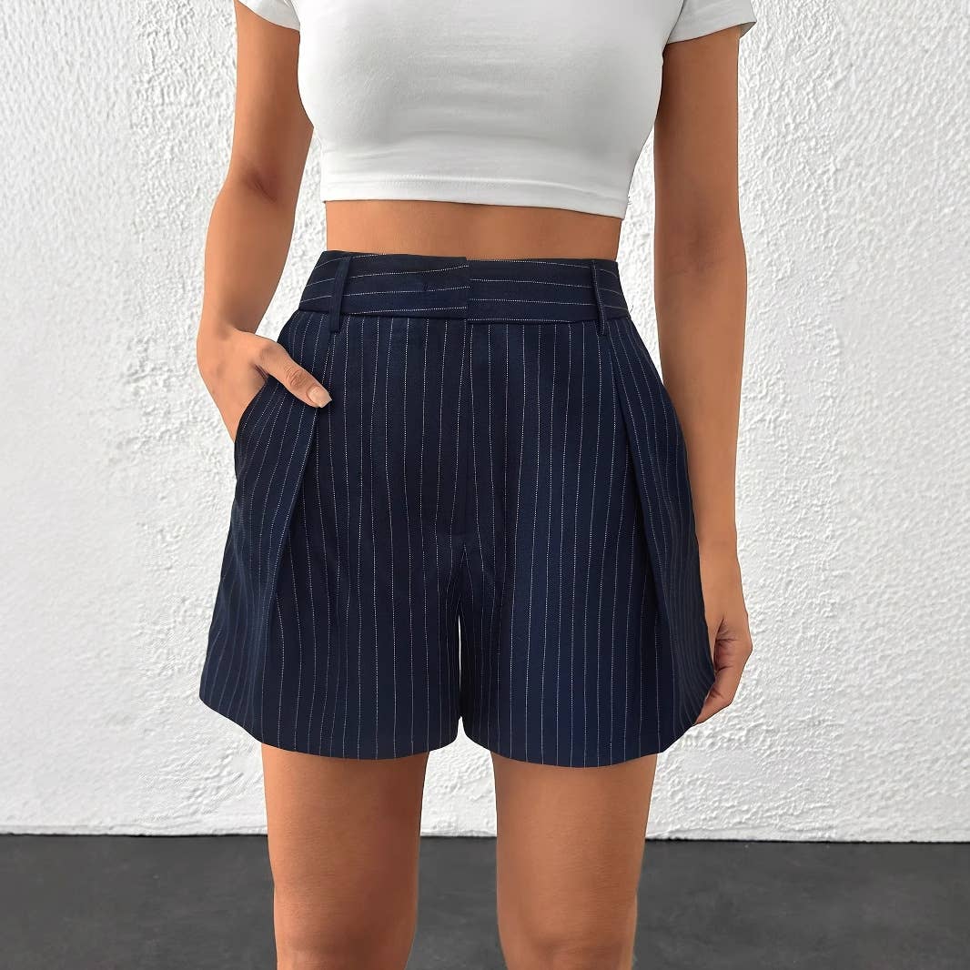 Comfortable double-pocket striped woven shorts
