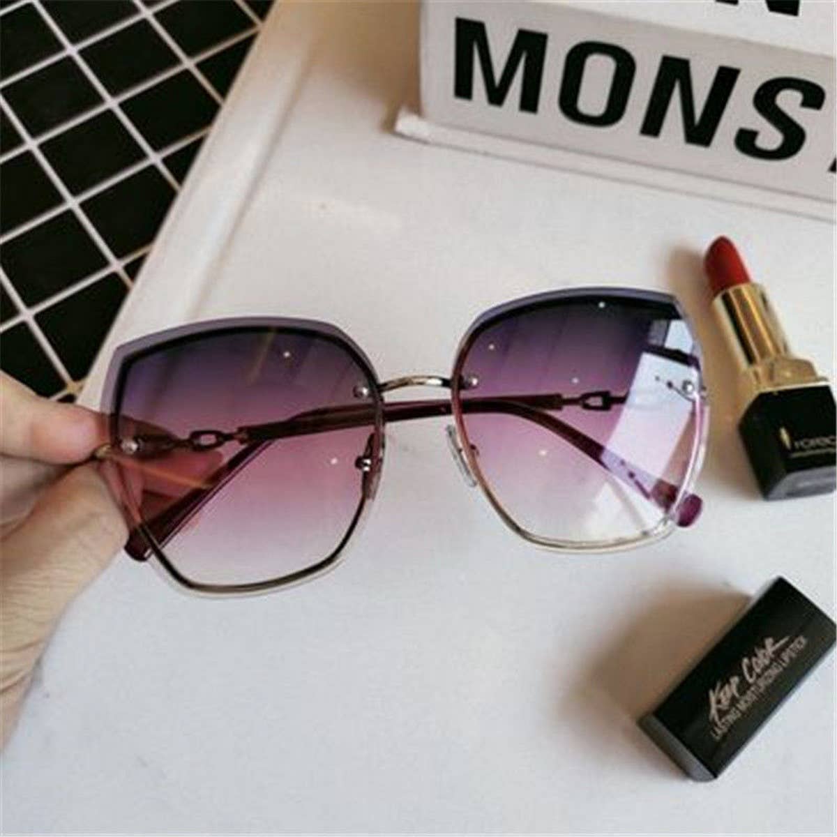 WOMEN RETRO RIMLESS CRYSTAL SUNGLASSES