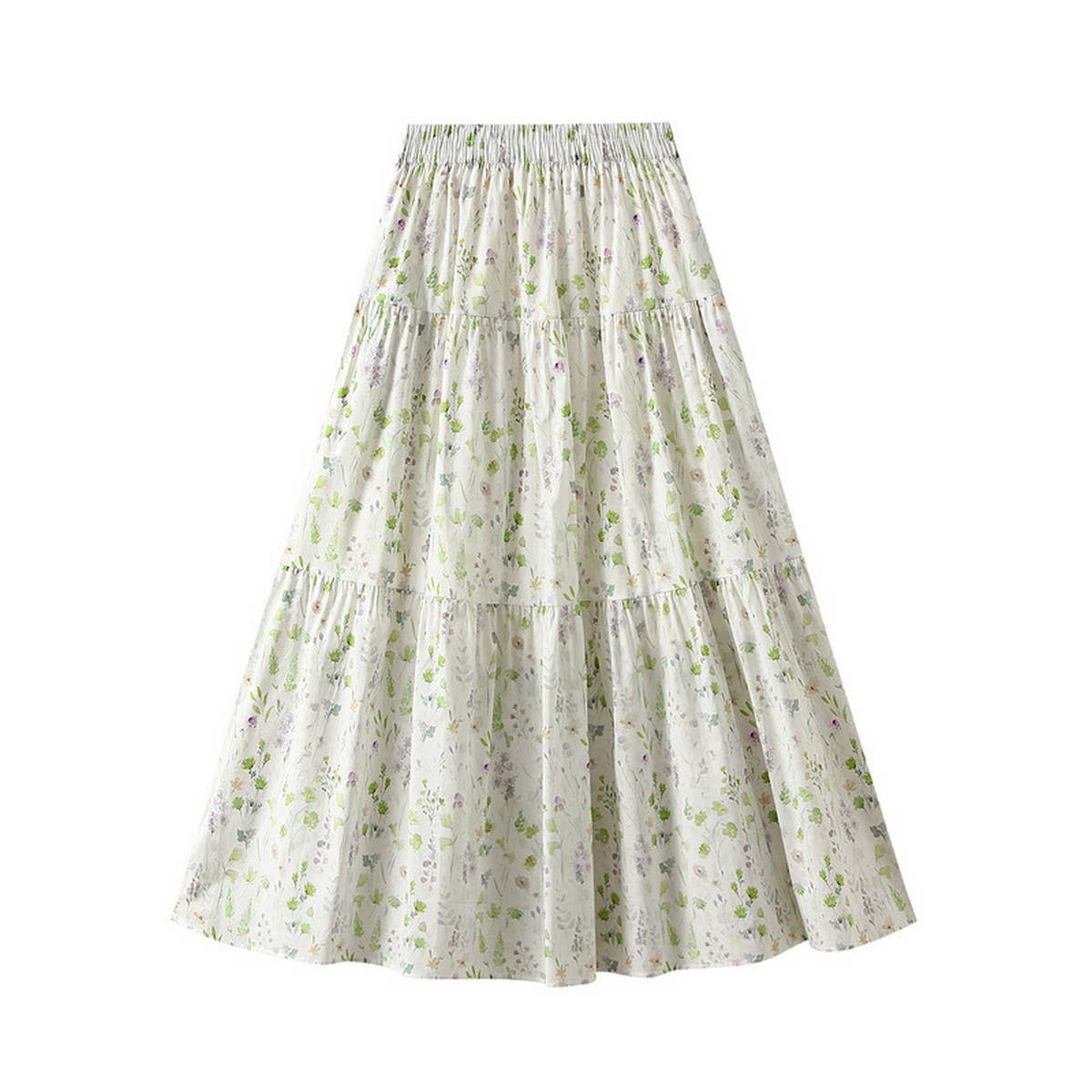Sweet Floral A-Line Elastic Waist Midi Skirt