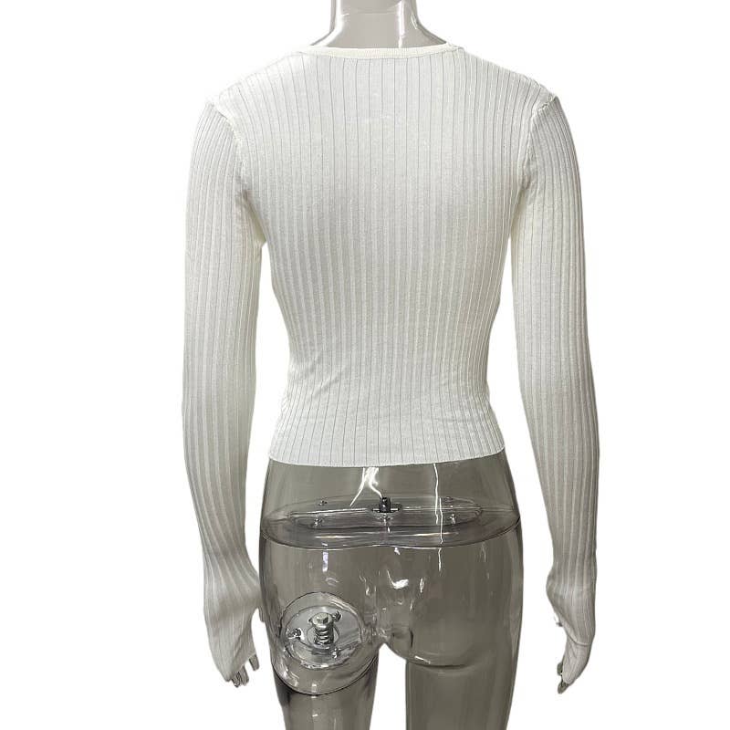 Solid-colored long-sleeved crop top knit sweater