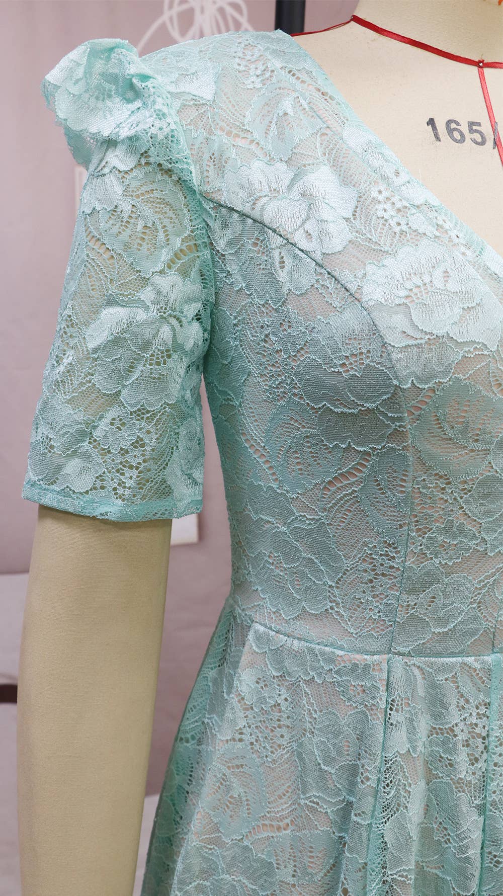 LACE COMMUTER HIGH-WAISTED V-NECK DRESS