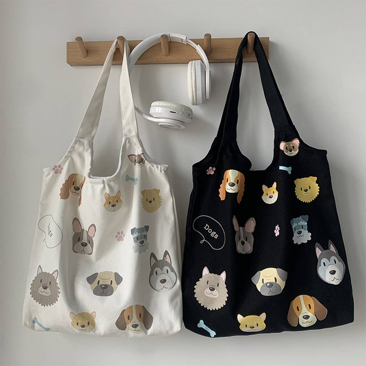 TOTE BAGS CANVAS WITH CUTE DOGS PATTERN_CWAB2060