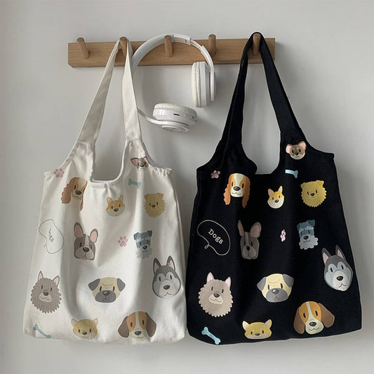 TOTE BAGS CANVAS WITH CUTE DOGS PATTERN_CWAB2060