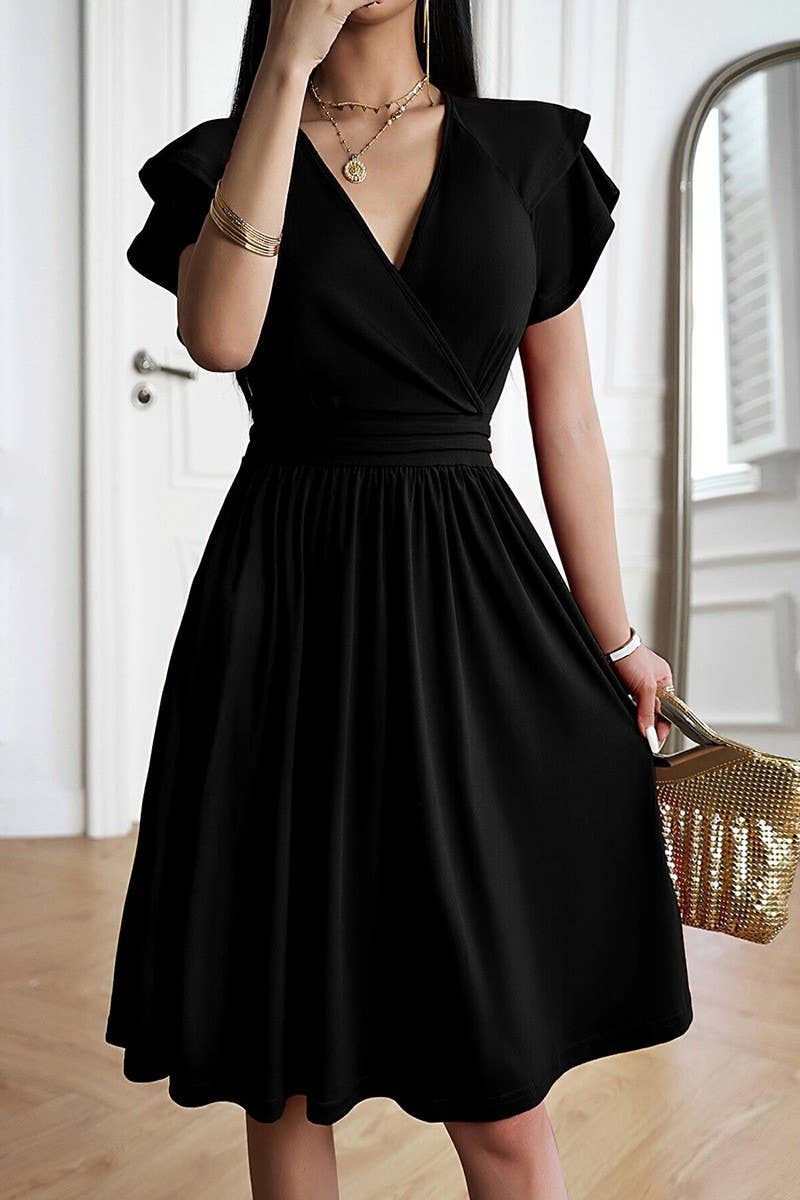 CWDSD8923_SUMMER ELEGANT V-NECK MIDI DRESS