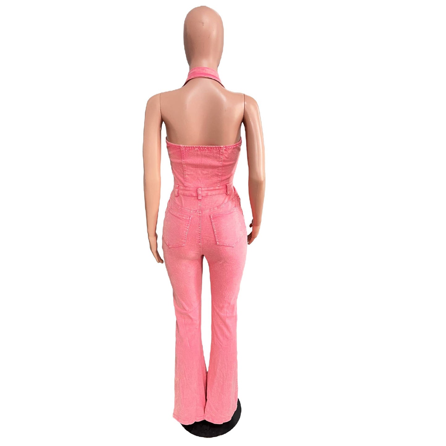 BACKLESS LAPEL POCKET CARGO PANTS JUMPSUIT