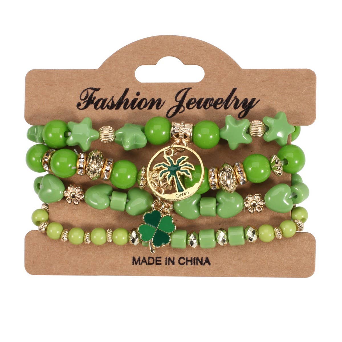 CWAJE05682_ST PATRICK CLOVER GREEN LUCKY CHARM BRACELET SET