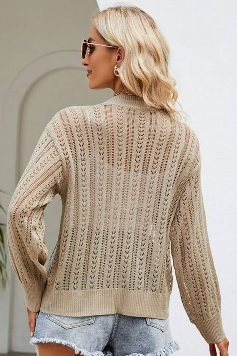 CWOCAL0775_TEMPERAMENT V-NECK HOLLOW KNITTED CARDIGAN