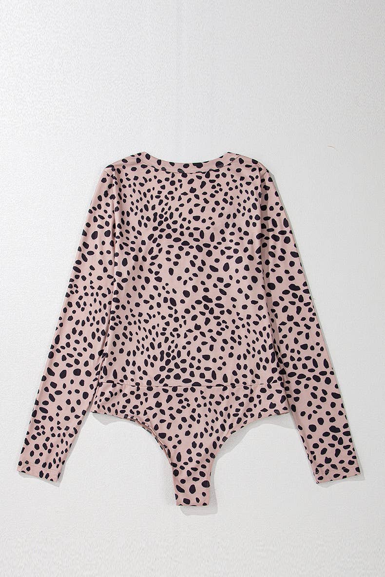 LEOPARD PRINT LONG-SLEEVED CREW NECK JUMPSUIT