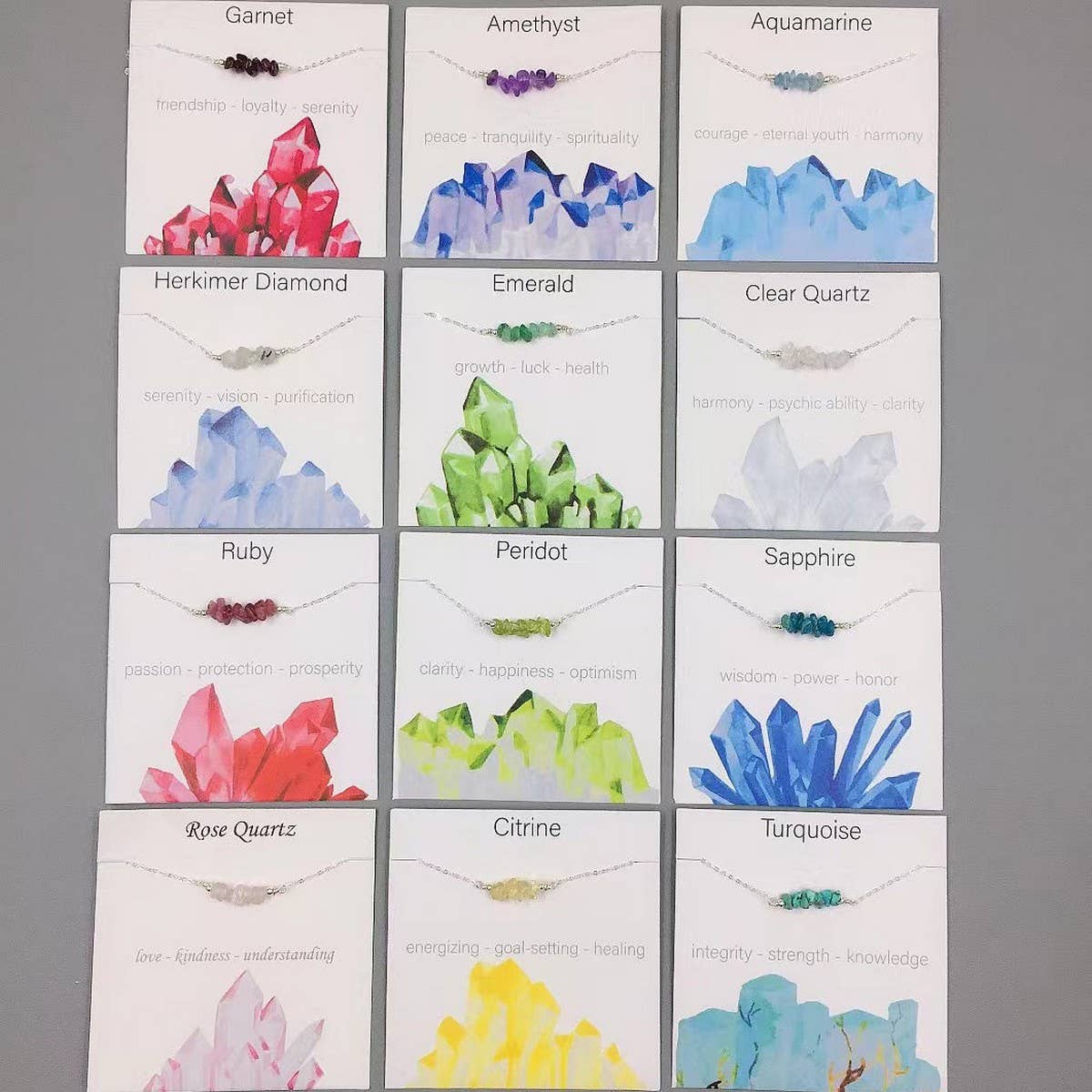 SILVER CHAIN NATURAL STONE NECKLACE WITH CARD