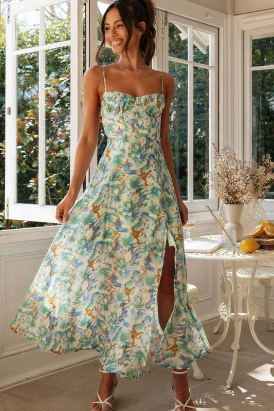 CWDMD5678_FLORAL SPAGHETTI STRAP BACKLESS SPLIT MAXI DRESS