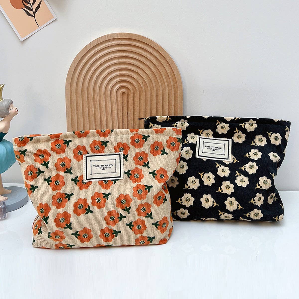 CORDUROY RETRO FLORAL LARGE CAPACITY MAKEUP BAG_CWAB1221