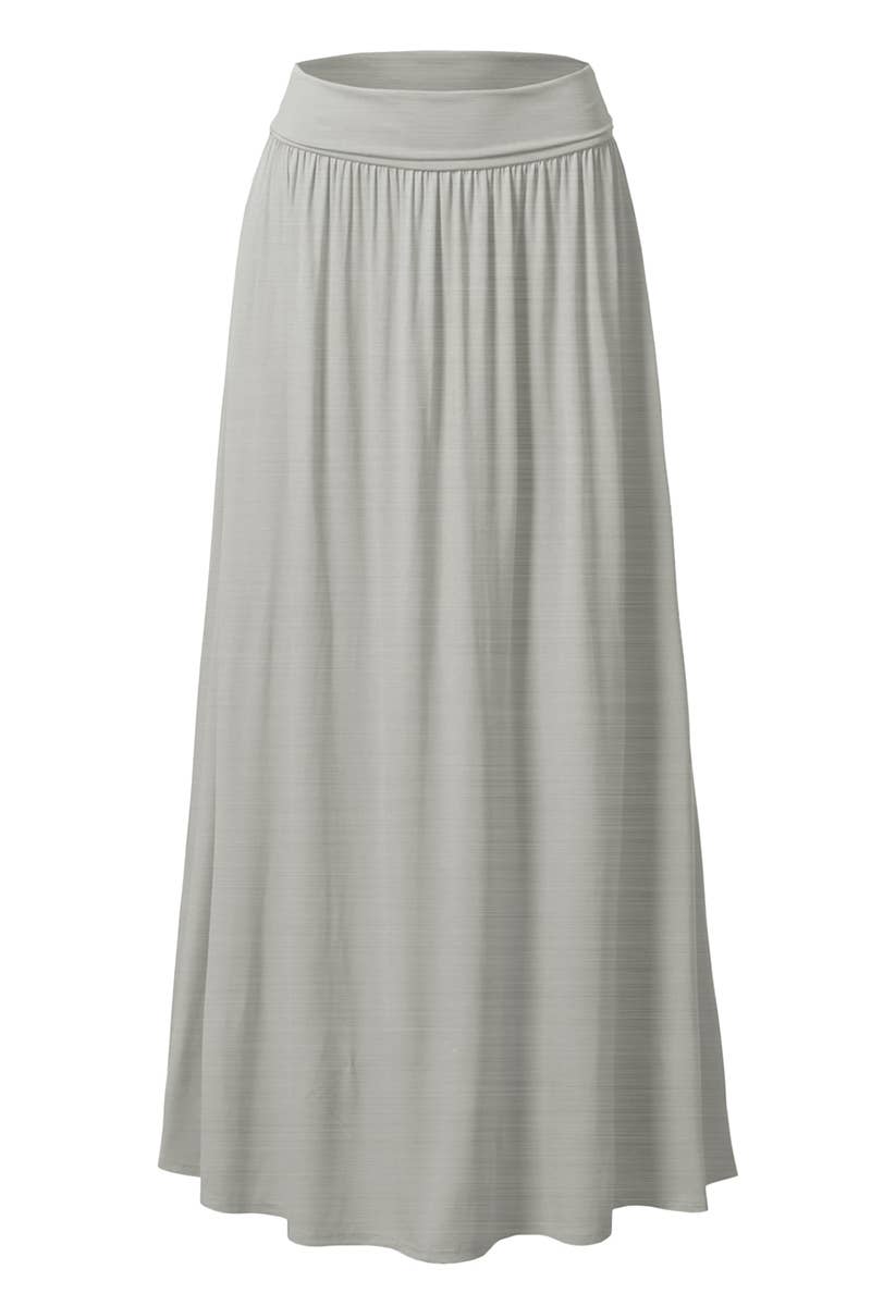 AWBLS089_High Waist Elastic Closure Gather Maxi Skirt
