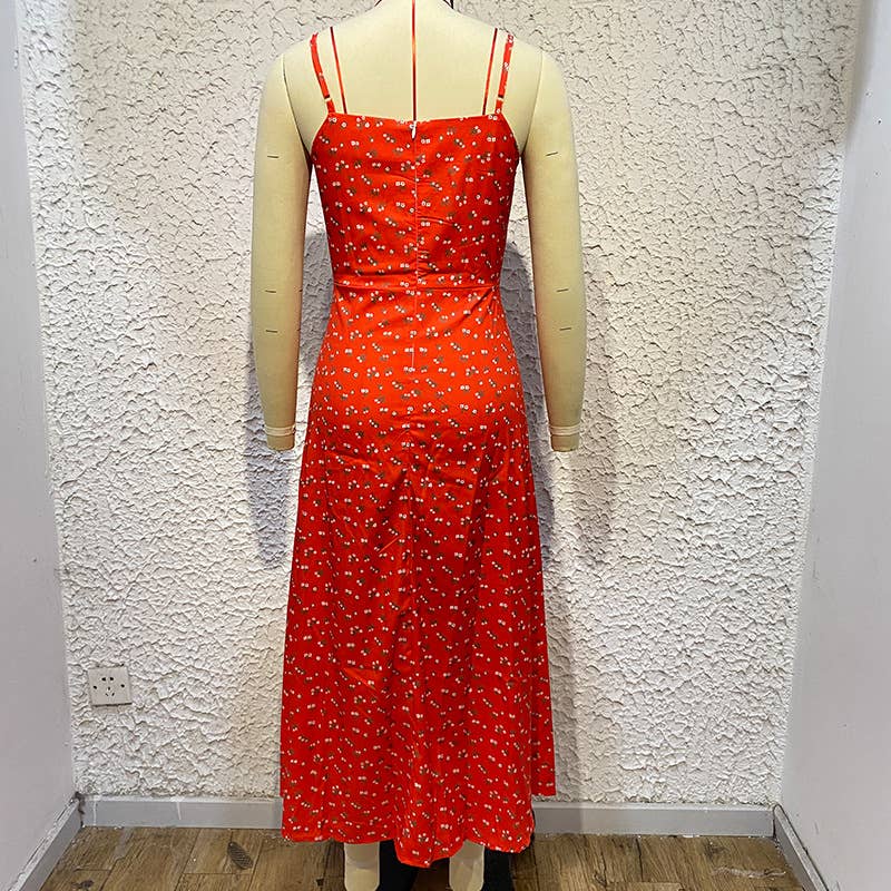 PRINT FLORAL SLIM-FIT SEXY DRESS WITH HIP WRAP