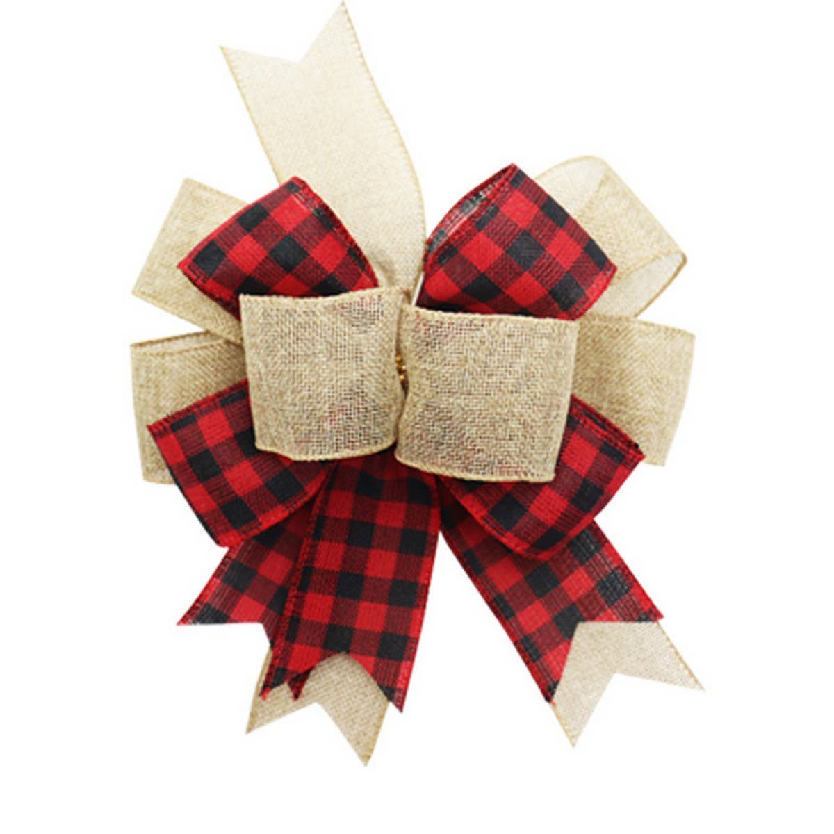 CWMM10295_PLAID CHRISTMAS RIBBON BOW BLACK WHITE RED BURLAP