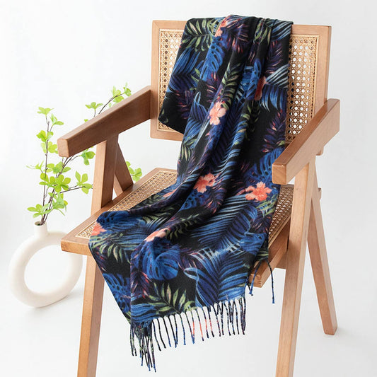 Print Scarf-Soft Blue Black Winter Wrap for Women_CWASC0919