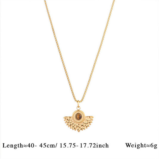 Vintage Stone Pendant Necklace Stainless Steel