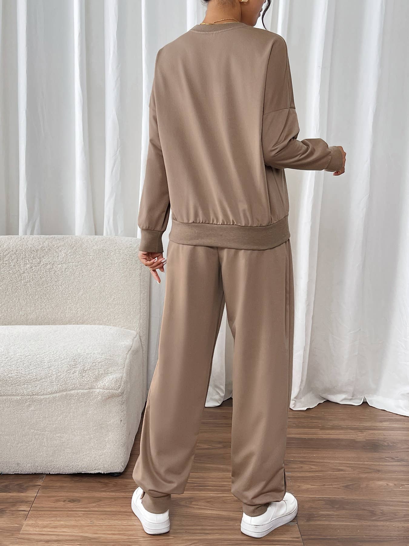 Solid color superior sense pullover hoodie pantsuit